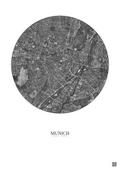 Affiche Munich – Poster vue satellite 2.5km N&B | Gravura – Fond clair