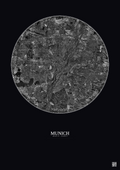 Affiche Munich – Poster vue satellite 10km N&B | Gravura – Fond foncé