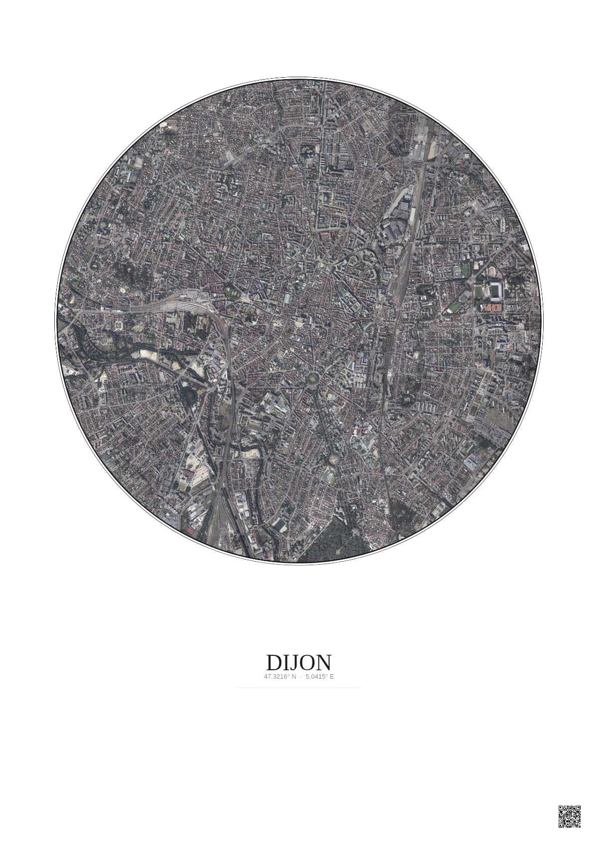 Affiche Dijon – Poster vue satellite 2.5km Couleur | Gravura – Fond clair