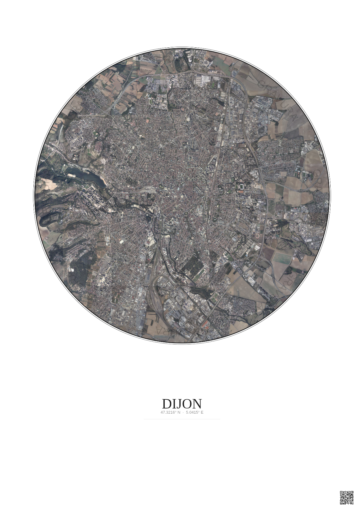 Affiche Dijon – Poster vue satellite 5km Couleur | Gravura – Fond clair