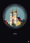 Affiche Dijon – Poster illustration vintage – Cathedrale Saint Benigne De Dijon | Gravura – Fond foncé