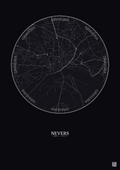 Affiche Nevers – Poster carte de ville 2.5km | Gravura – Fond foncé