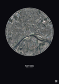 Affiche Nevers – Poster vue satellite 2.5km Couleur | Gravura – Fond foncé