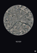 Affiche Nevers – Poster vue satellite 5km Couleur | Gravura – Fond foncé