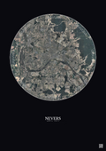 Affiche Nevers – Poster vue satellite 10km Couleur | Gravura – Fond foncé