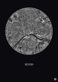 Affiche Nevers – Poster vue satellite 2.5km N&B | Gravura – Fond foncé