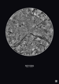 Affiche Nevers – Poster vue satellite 5km N&B | Gravura – Fond foncé