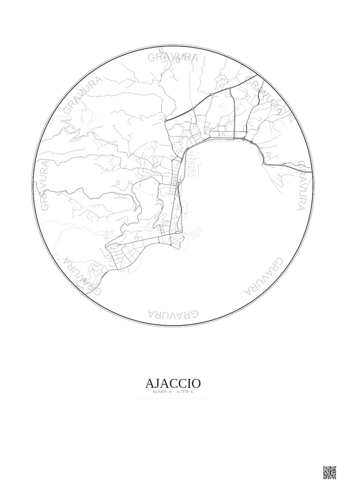 Affiche Ajaccio – Poster carte de ville 2.5km | Gravura – Fond clair