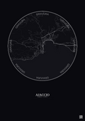 Affiche Ajaccio – Poster carte de ville 5km | Gravura – Fond foncé