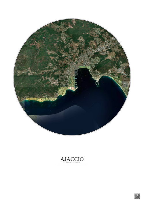 Affiche Ajaccio – Poster vue satellite 5km Couleur | Gravura – Fond clair