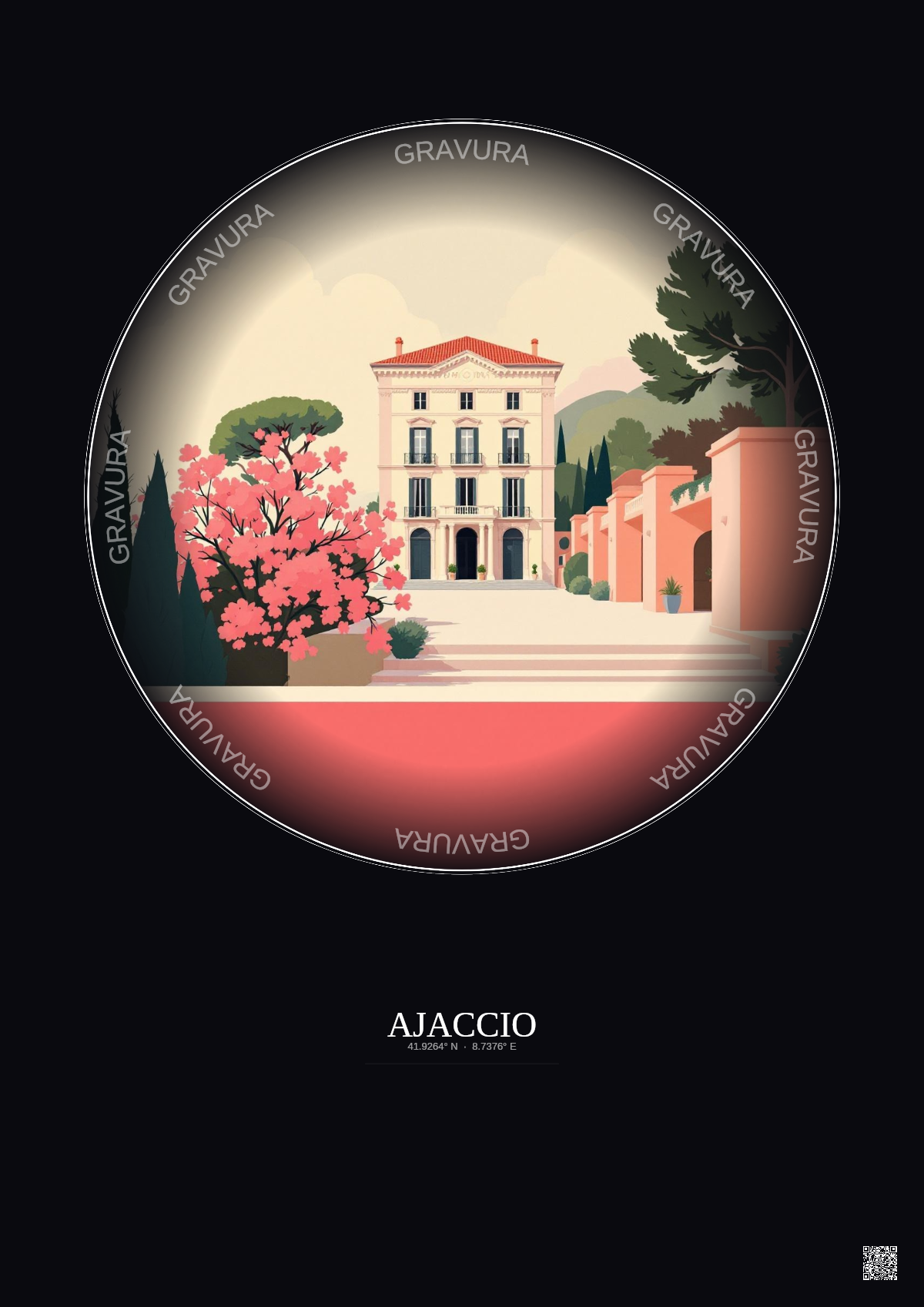 Affiche Ajaccio – Poster illustration vintage – Musee De La Maison Bonaparte | Gravura – Fond foncé