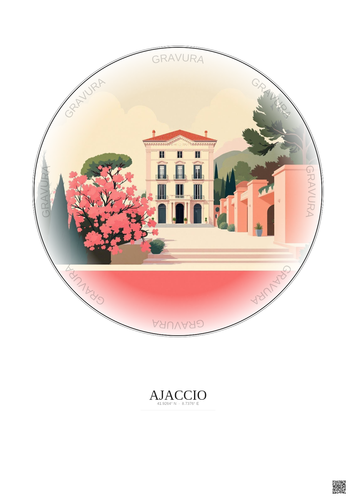 Affiche Ajaccio – Poster illustration vintage – Musee De La Maison Bonaparte | Gravura – Fond clair