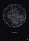 Affiche Waterloo – Poster carte de ville 10km | Gravura – Fond foncé
