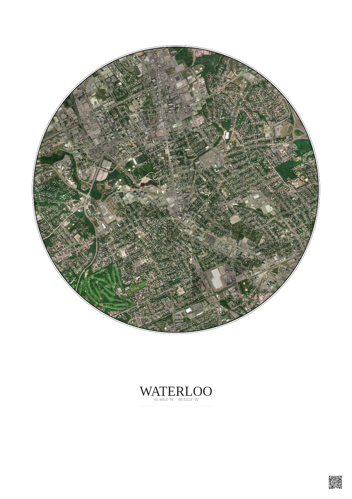 Affiche Waterloo – Poster vue satellite 2.5km Couleur | Gravura – Fond clair