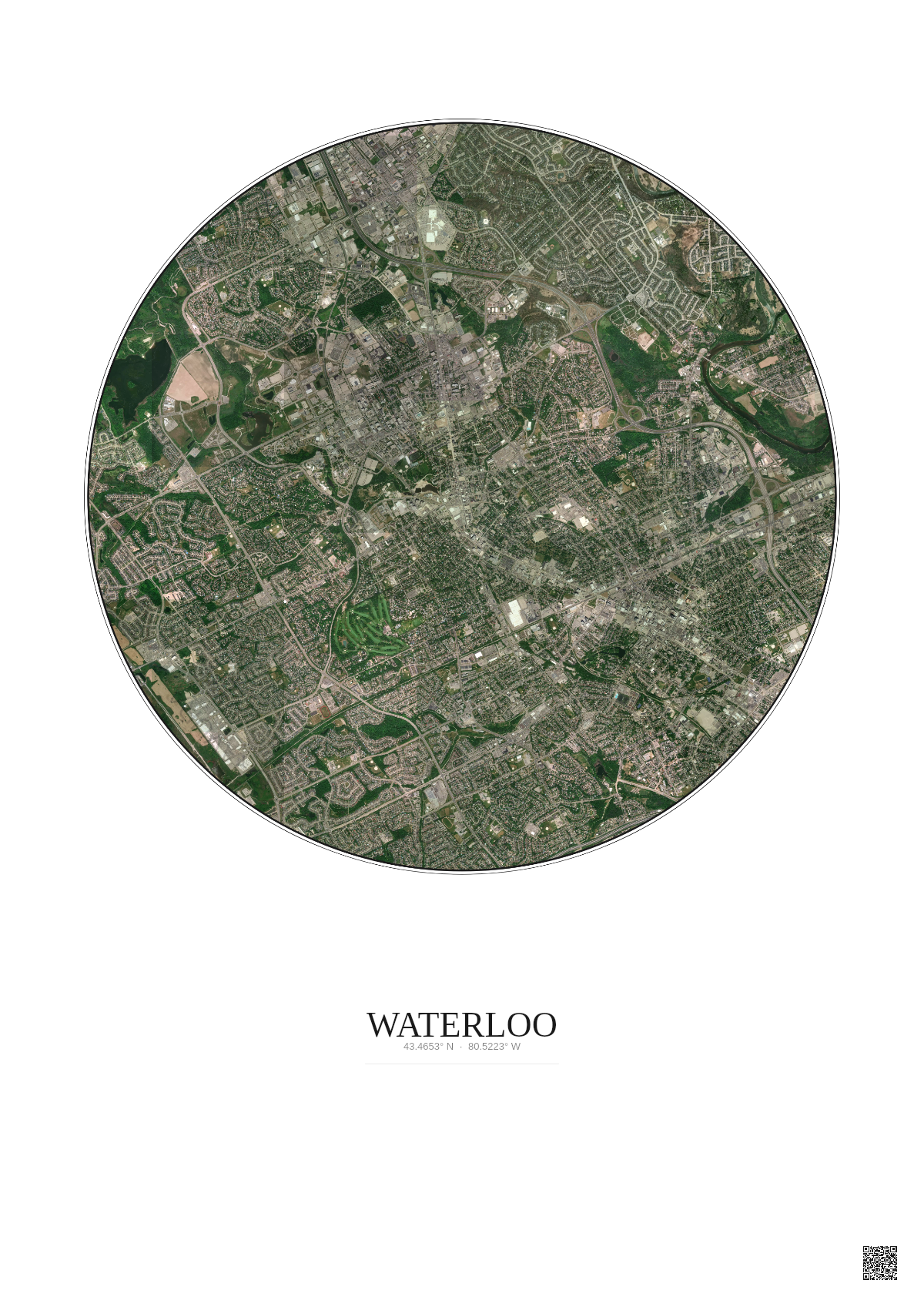 Affiche Waterloo – Poster vue satellite 5km Couleur | Gravura – Fond clair