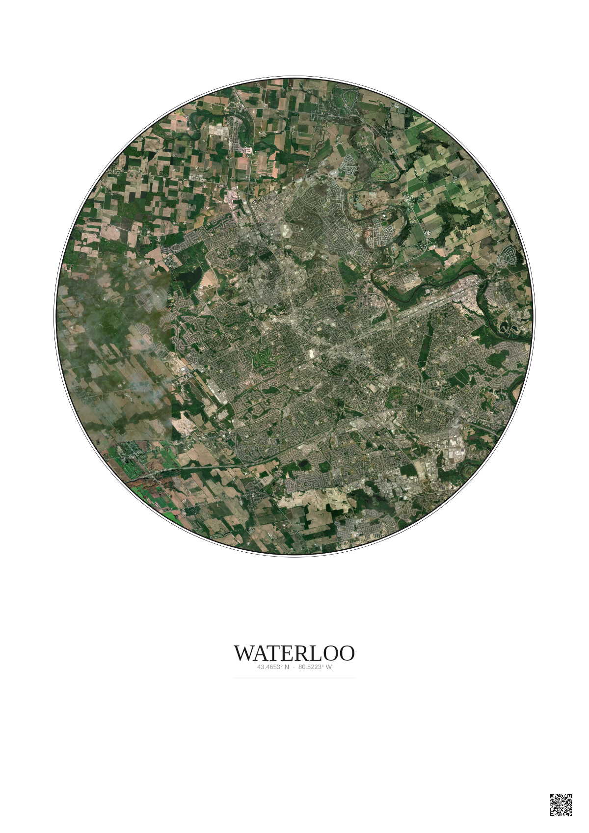 Affiche Waterloo – Poster vue satellite 10km Couleur | Gravura – Fond clair