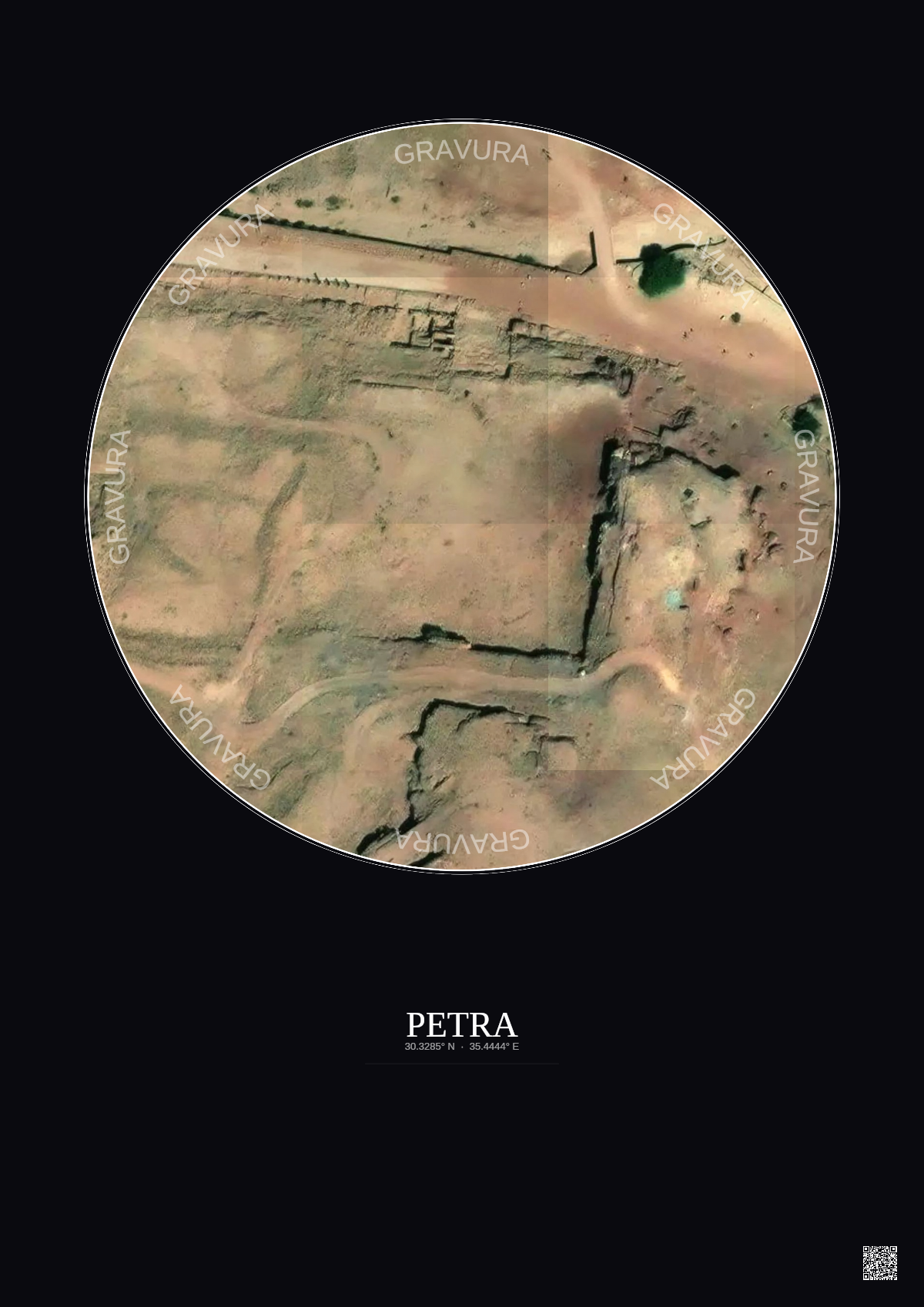 Affiche Petra – Poster vue satellite 0.1km Couleur | Gravura – Fond foncé