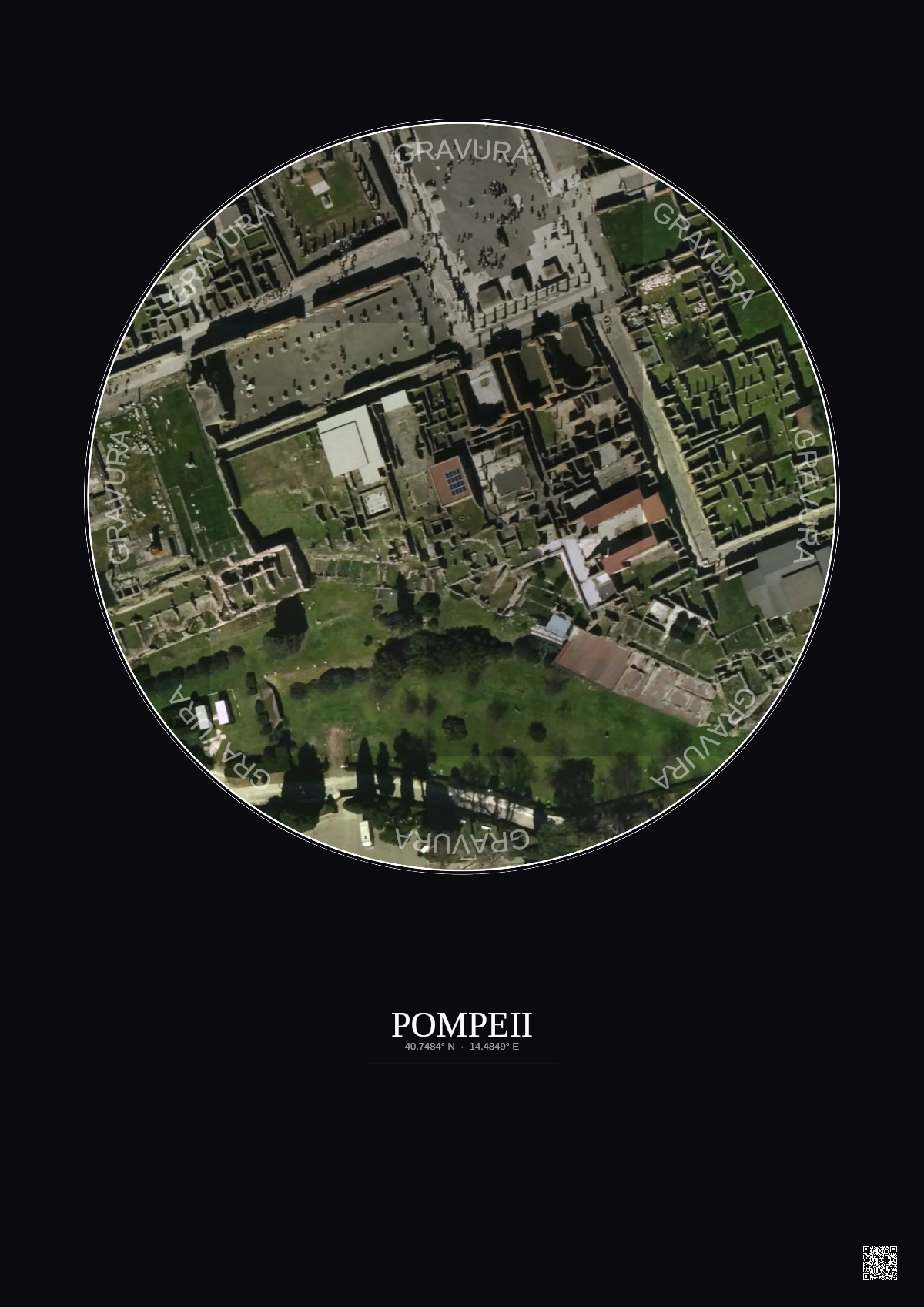 Affiche Pompeii – Poster vue satellite 0.1km Couleur | Gravura – Fond foncé