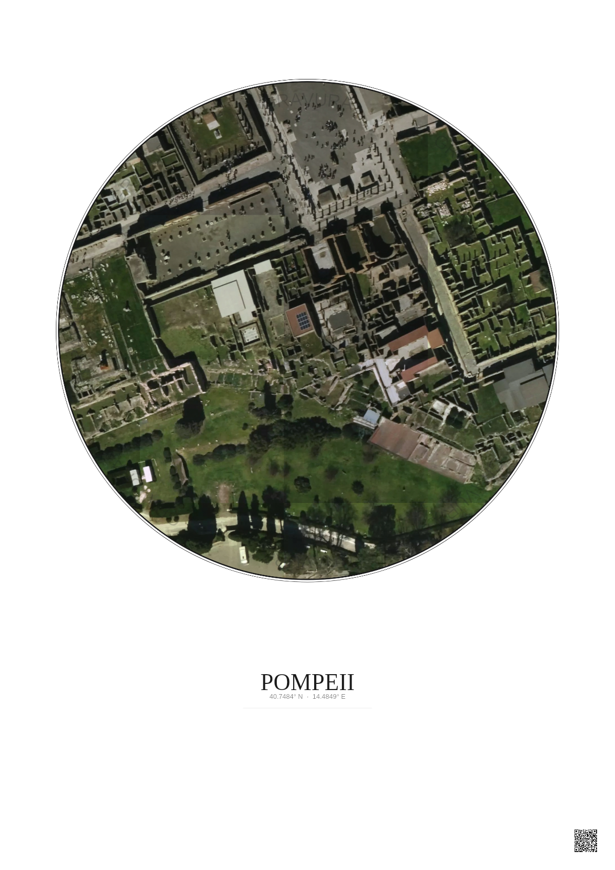 Affiche Pompeii – Poster vue satellite 0.1km Couleur | Gravura – Fond clair