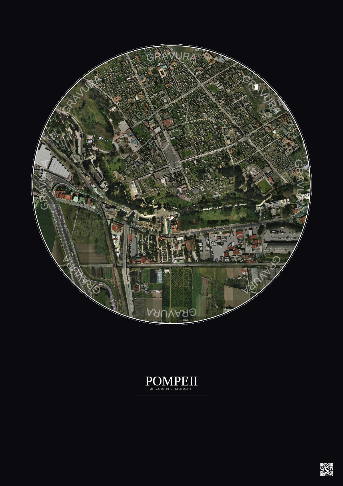 Affiche Pompeii – Poster vue satellite 0.5km Couleur | Gravura – Fond foncé