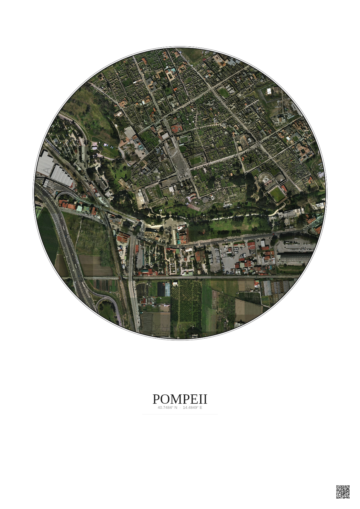 Affiche Pompeii – Poster vue satellite 0.5km Couleur | Gravura – Fond clair