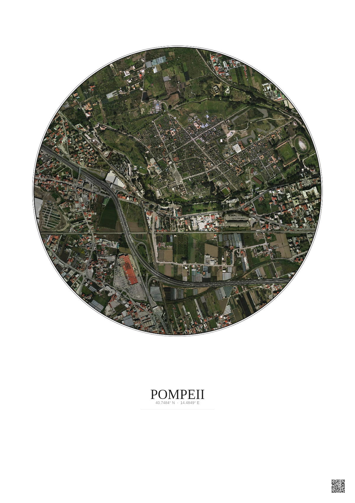 Affiche Pompeii – Poster vue satellite 1km Couleur | Gravura – Fond clair