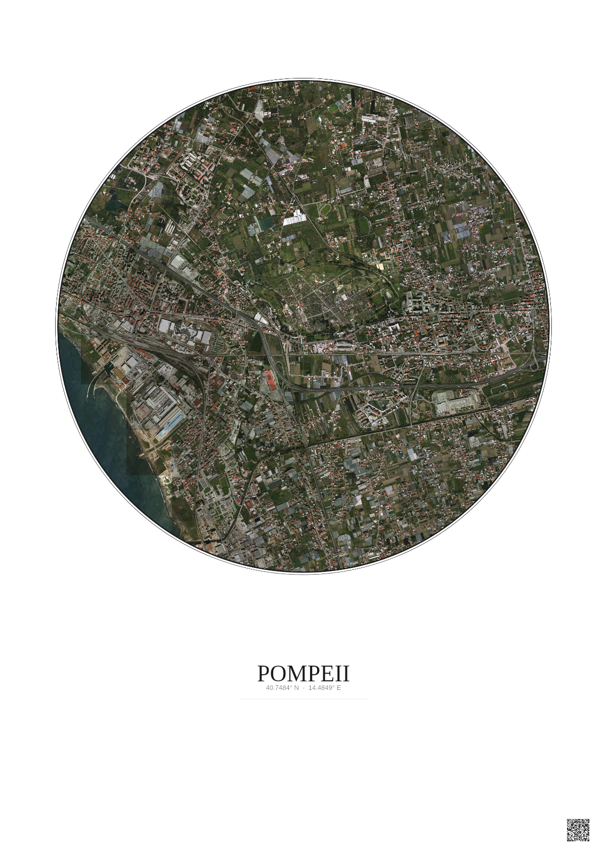 Affiche Pompeii – Poster vue satellite 2.5km Couleur | Gravura – Fond clair