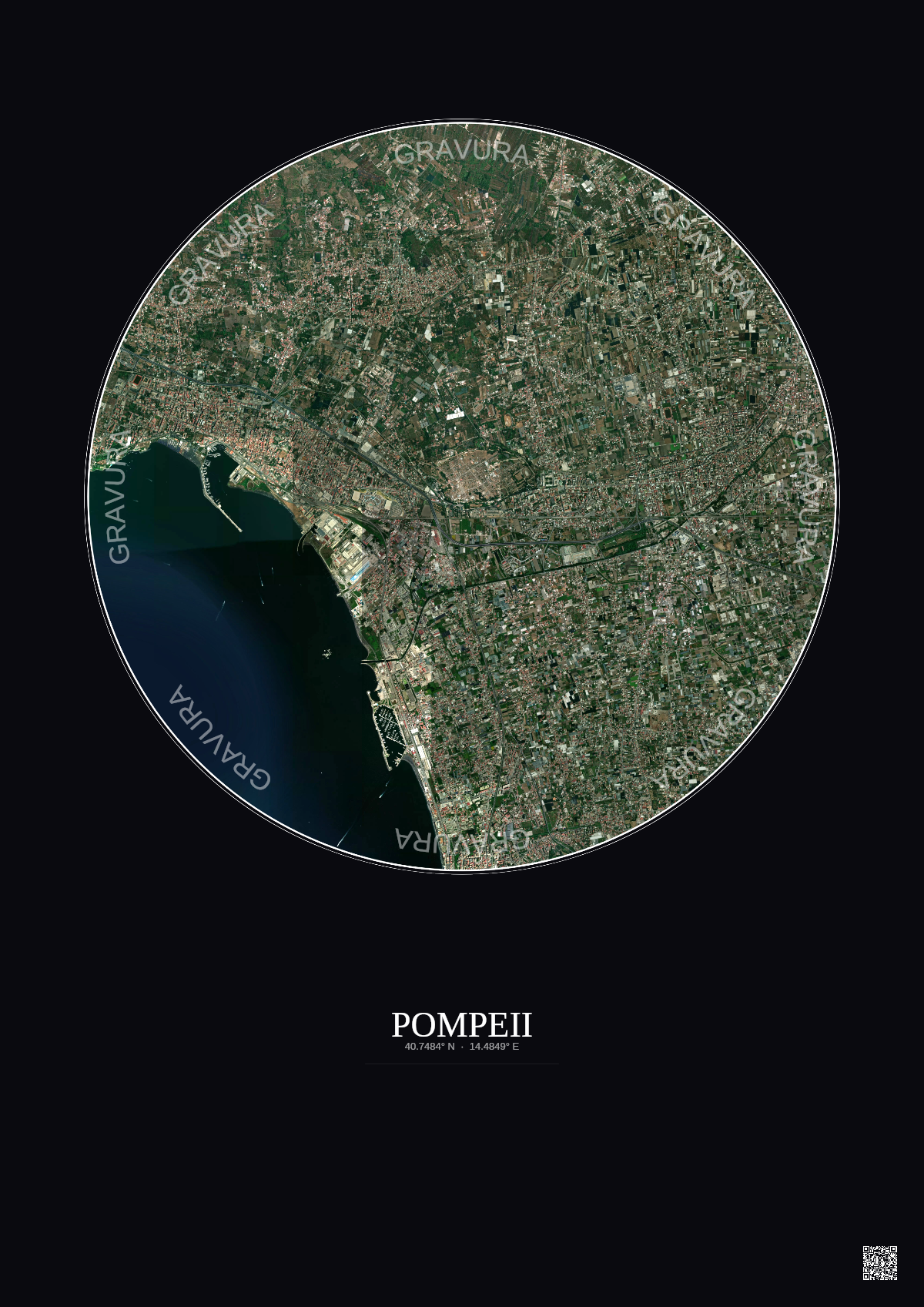 Affiche Pompeii – Poster vue satellite 5km Couleur | Gravura – Fond foncé