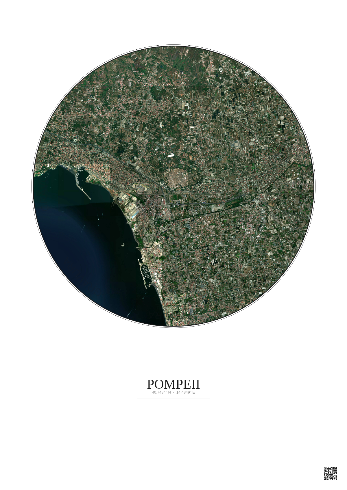 Affiche Pompeii – Poster vue satellite 5km Couleur | Gravura – Fond clair