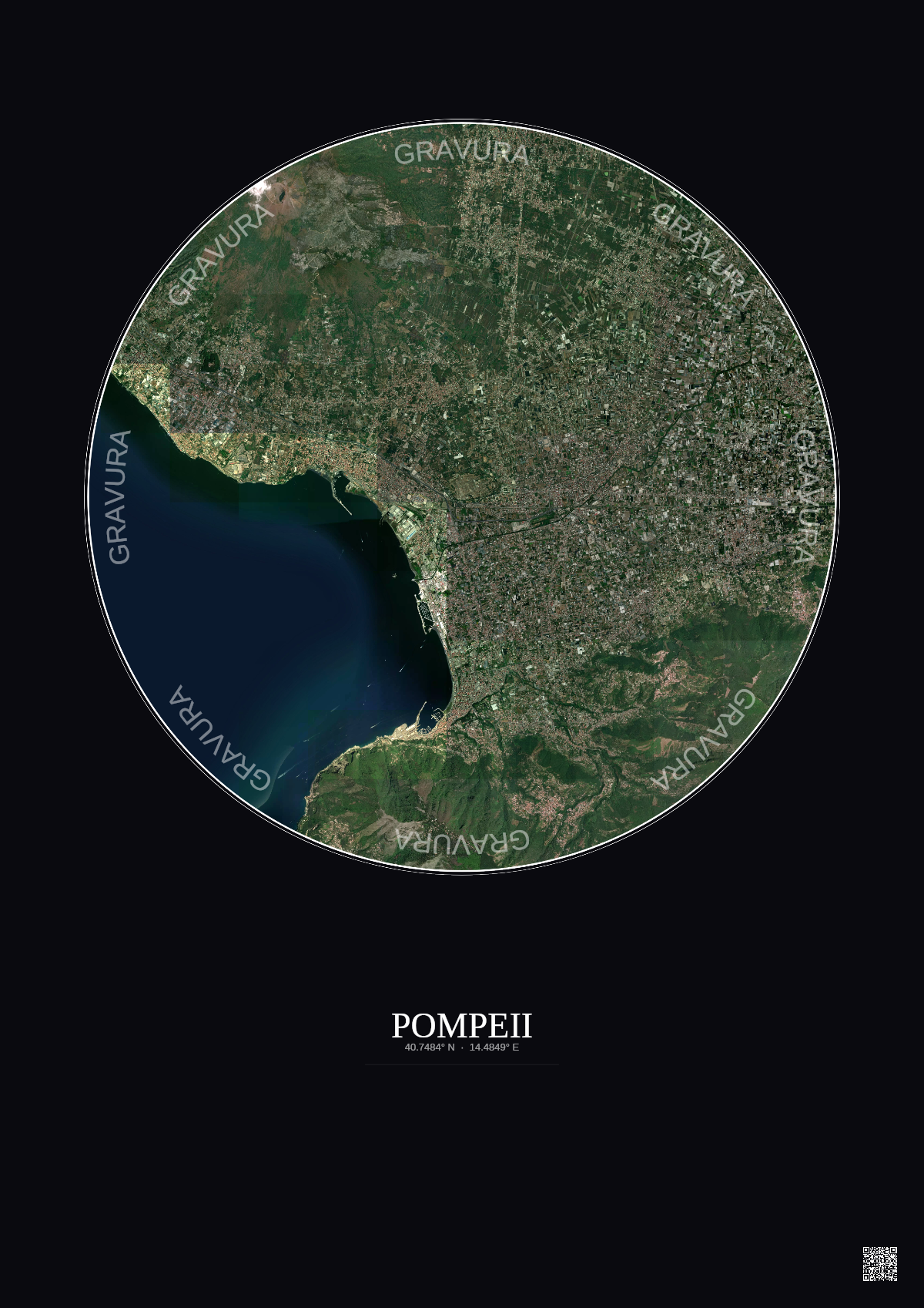 Affiche Pompeii – Poster vue satellite 10km Couleur | Gravura – Fond foncé