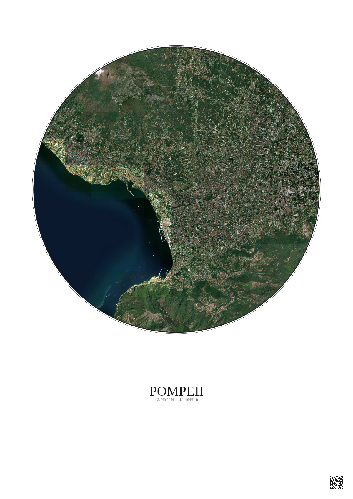 Affiche Pompeii – Poster vue satellite 10km Couleur | Gravura – Fond clair