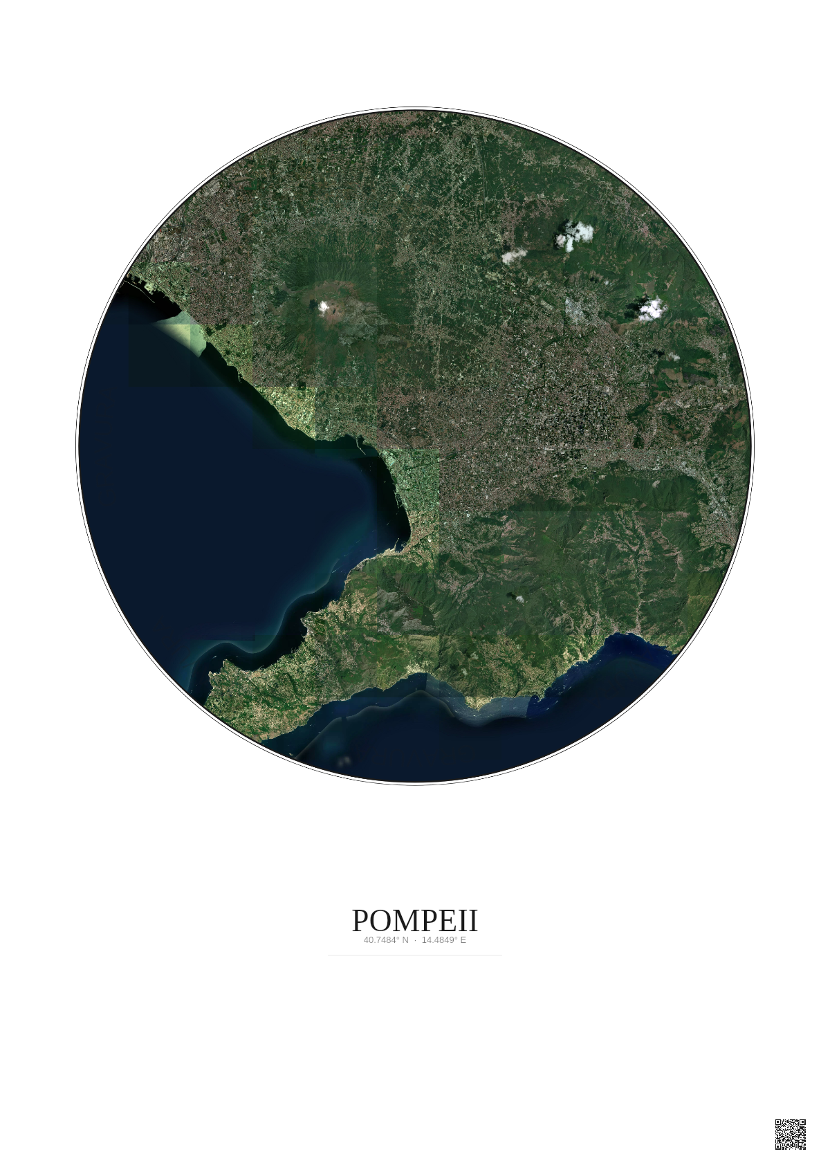 Affiche Pompeii – Poster vue satellite 20km Couleur | Gravura – Fond clair