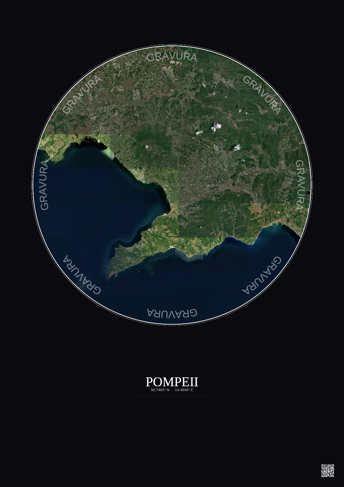 Affiche Pompeii – Poster vue satellite 30km Couleur | Gravura – Fond foncé