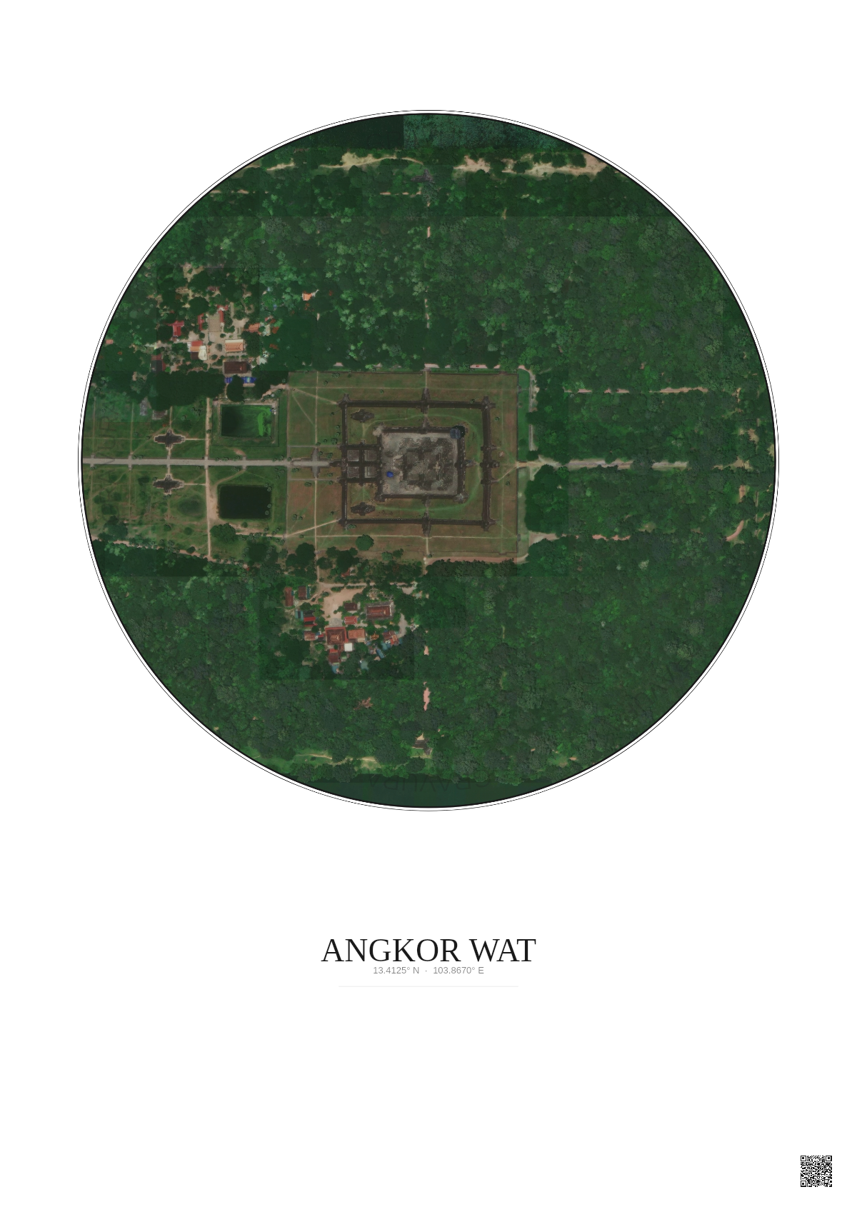 Affiche Angkor Wat – Poster vue satellite 0.5km Couleur | Gravura – Fond clair