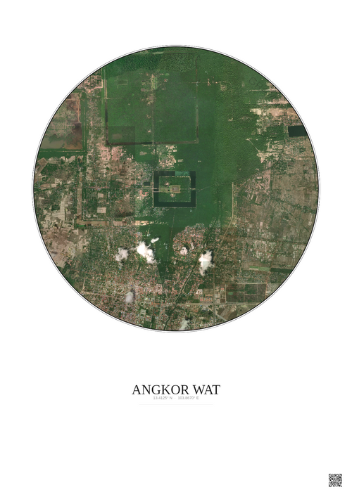 Affiche Angkor Wat – Poster vue satellite 5km Couleur | Gravura – Fond clair