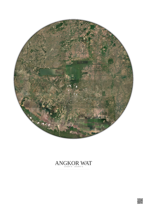 Affiche Angkor Wat – Poster vue satellite 20km Couleur | Gravura – Fond clair