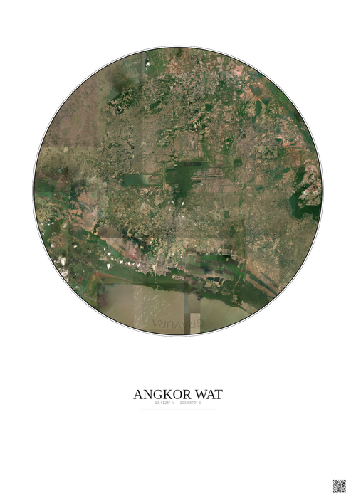 Affiche Angkor Wat – Poster vue satellite 30km Couleur | Gravura – Fond clair