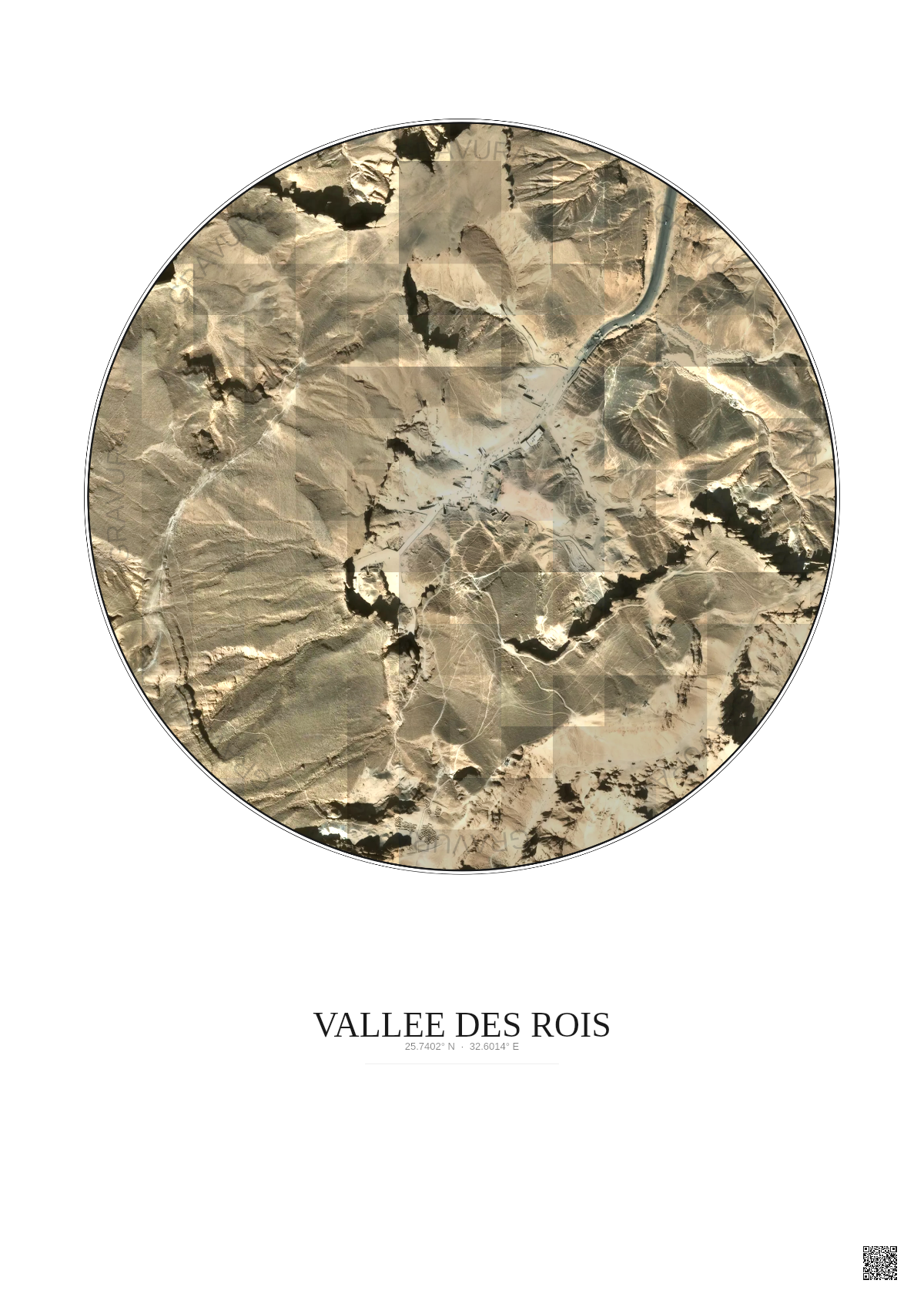 Affiche Vallee Des Rois – Poster vue satellite 0.5km Couleur | Gravura – Fond clair