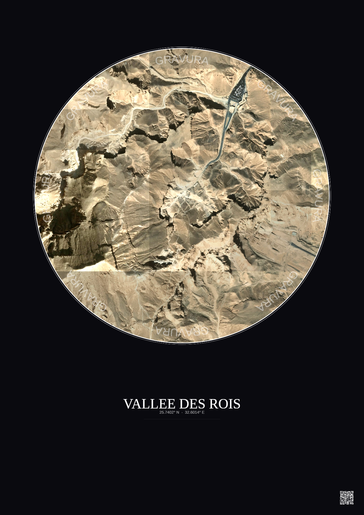 Affiche Vallee Des Rois – Poster vue satellite 1km Couleur | Gravura – Fond foncé
