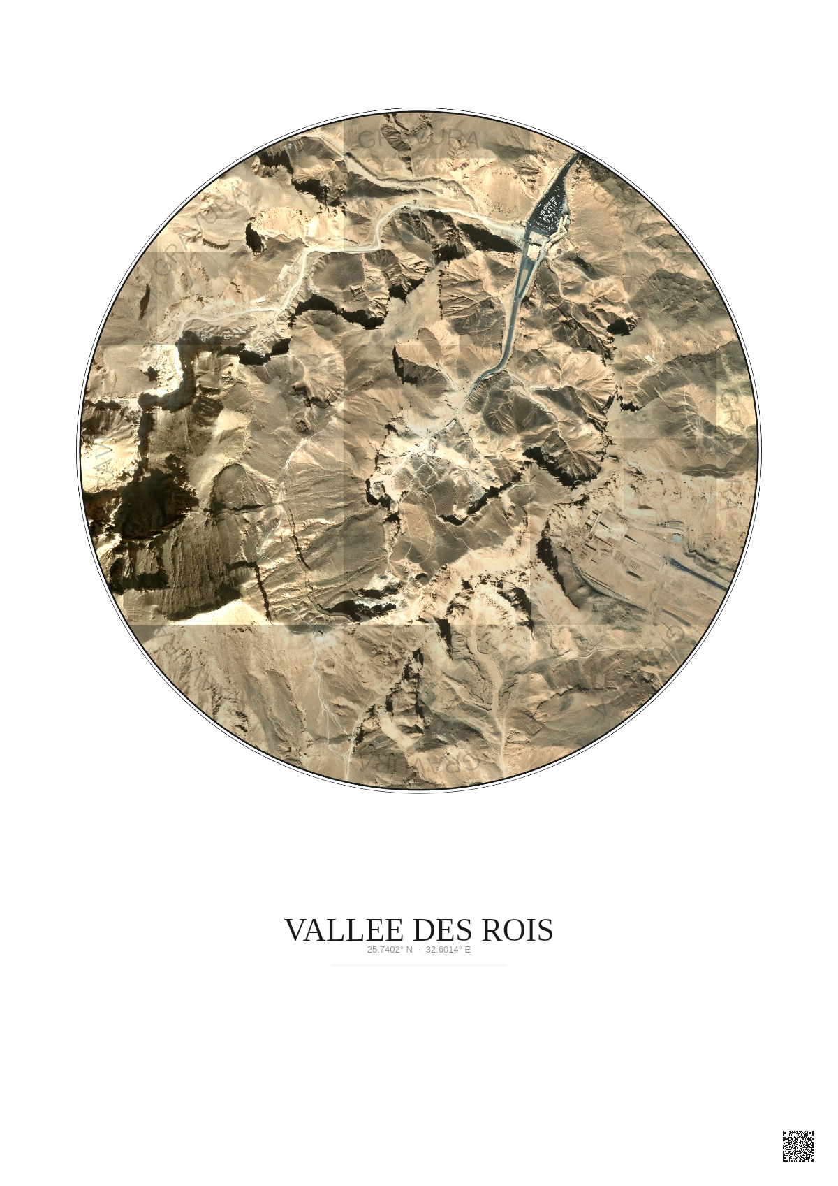 Affiche Vallee Des Rois – Poster vue satellite 1km Couleur | Gravura – Fond clair