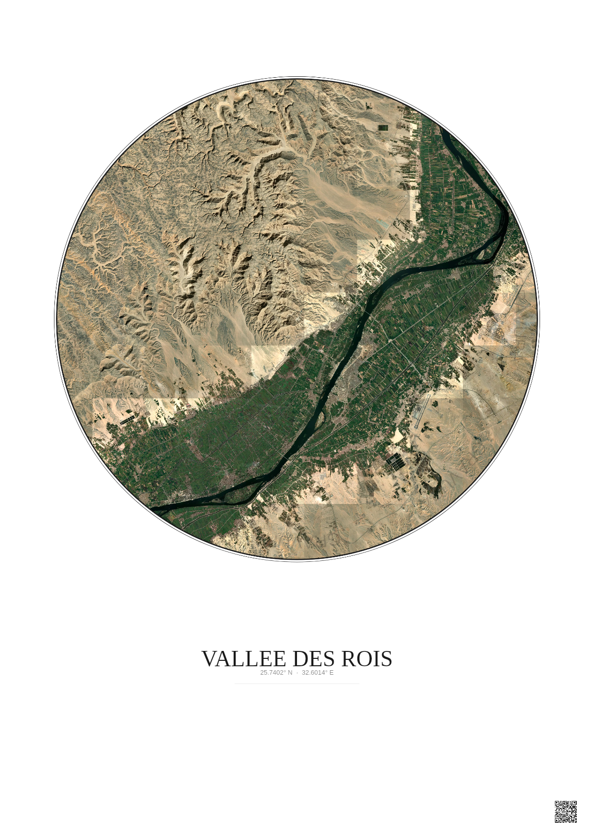 Affiche Vallee Des Rois – Poster vue satellite 20km Couleur | Gravura – Fond clair