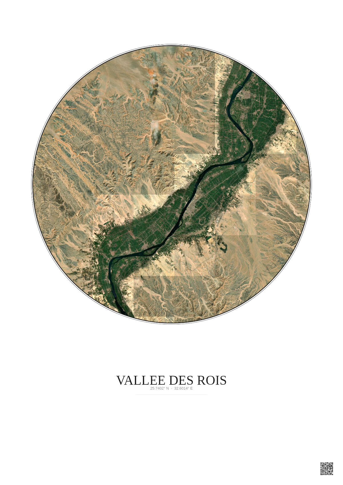 Affiche Vallee Des Rois – Poster vue satellite 30km Couleur | Gravura – Fond clair