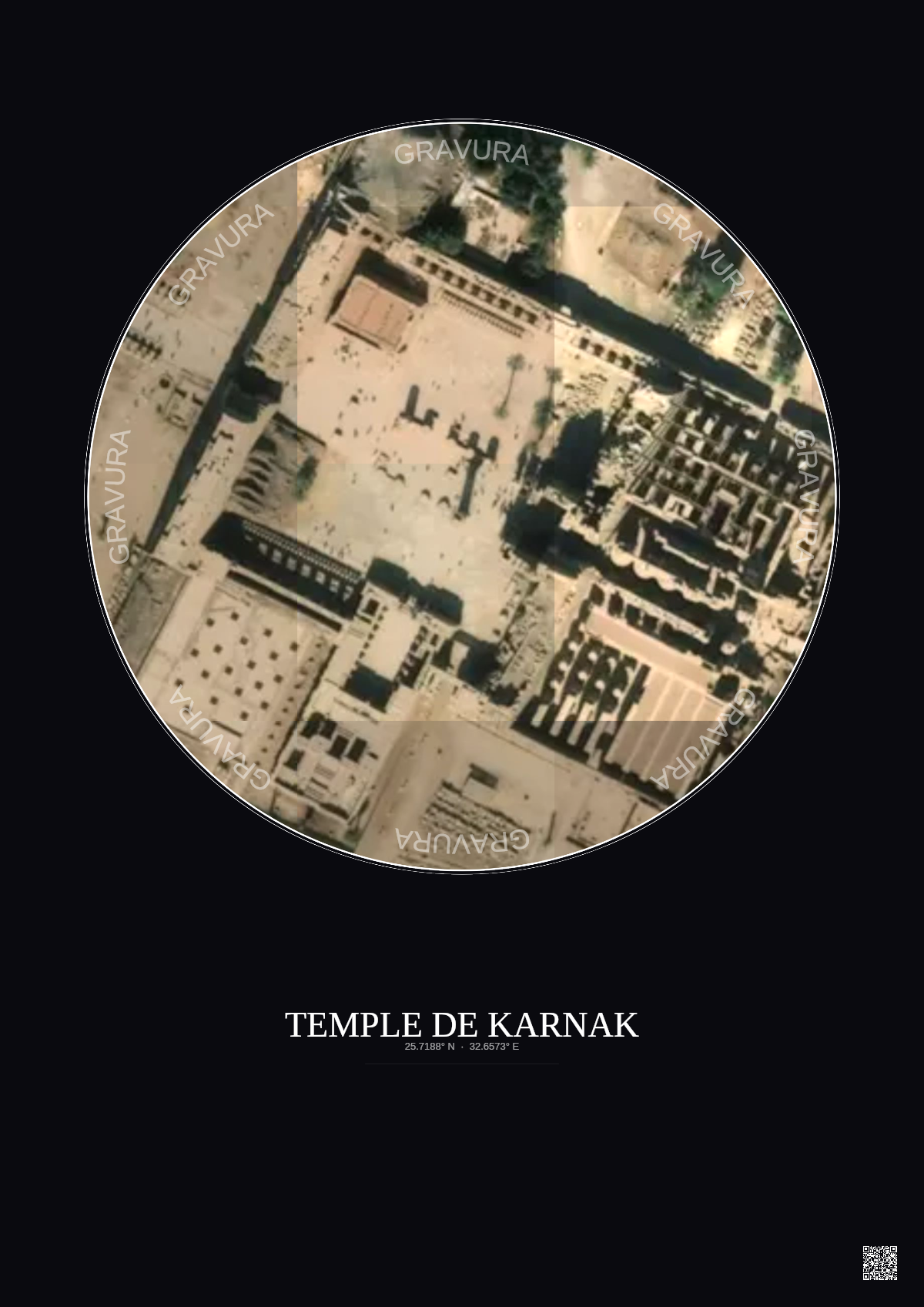 Affiche Temple De Karnak – Poster vue satellite 0.1km Couleur | Gravura – Fond foncé