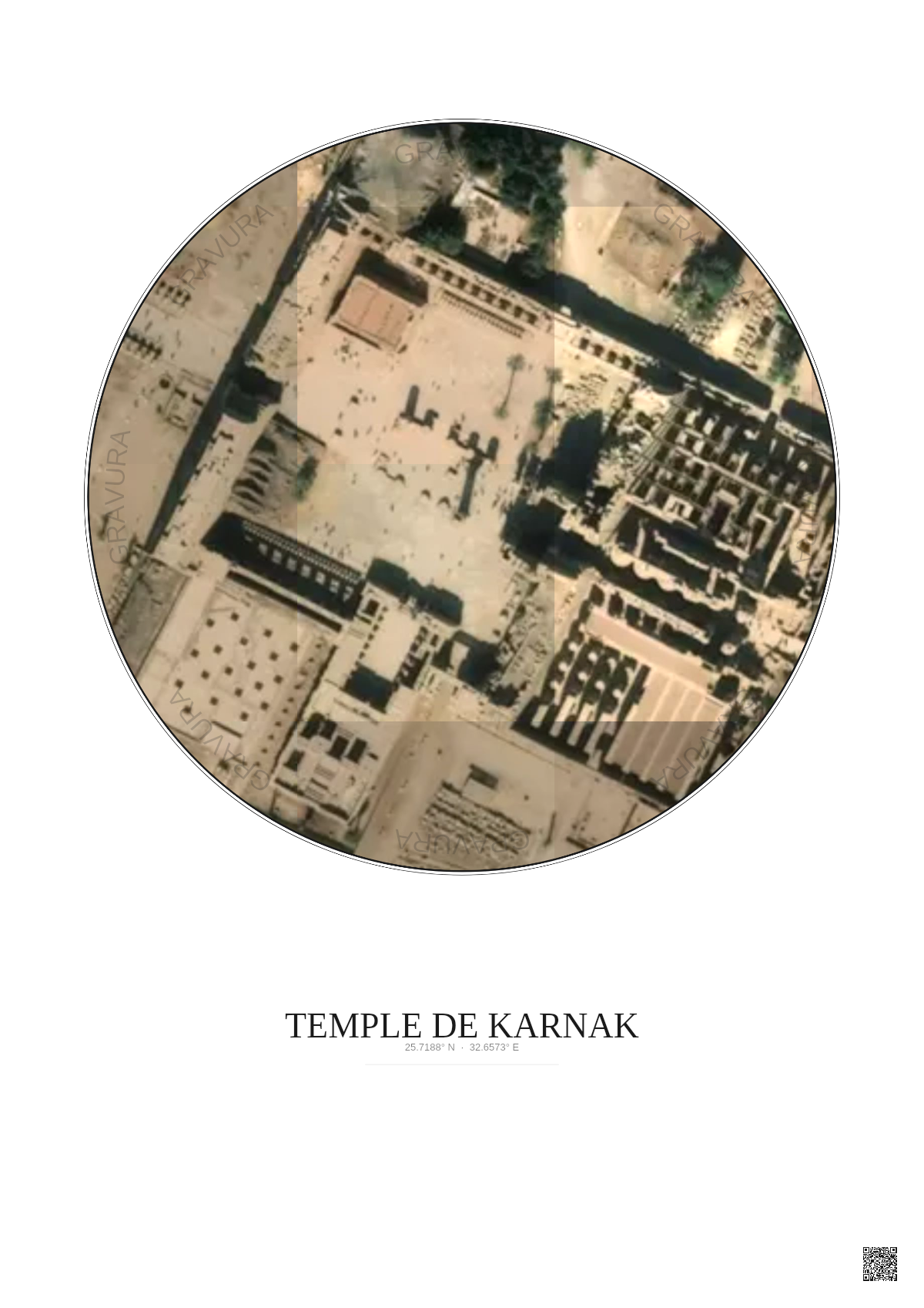 Affiche Temple De Karnak – Poster vue satellite 0.1km Couleur | Gravura – Fond clair