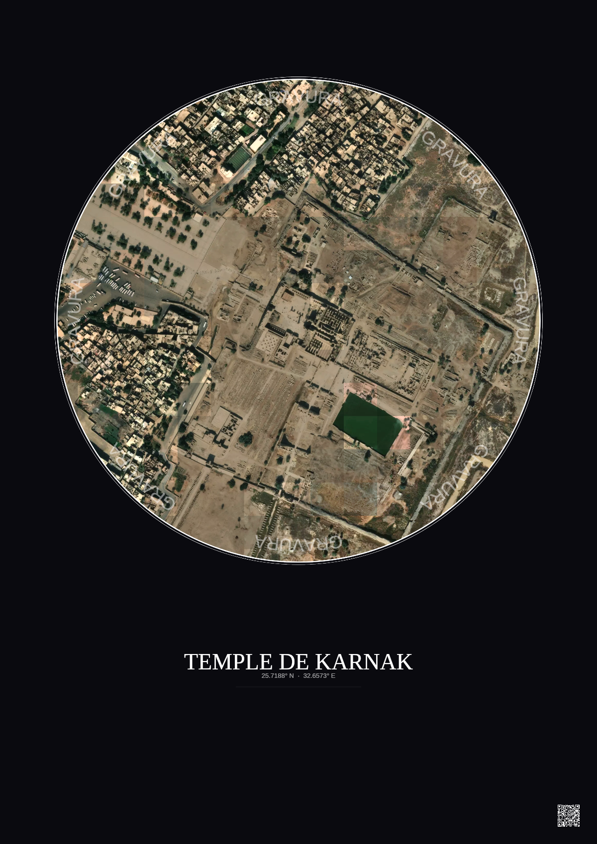 Affiche Temple De Karnak – Poster vue satellite 0.5km Couleur | Gravura – Fond foncé