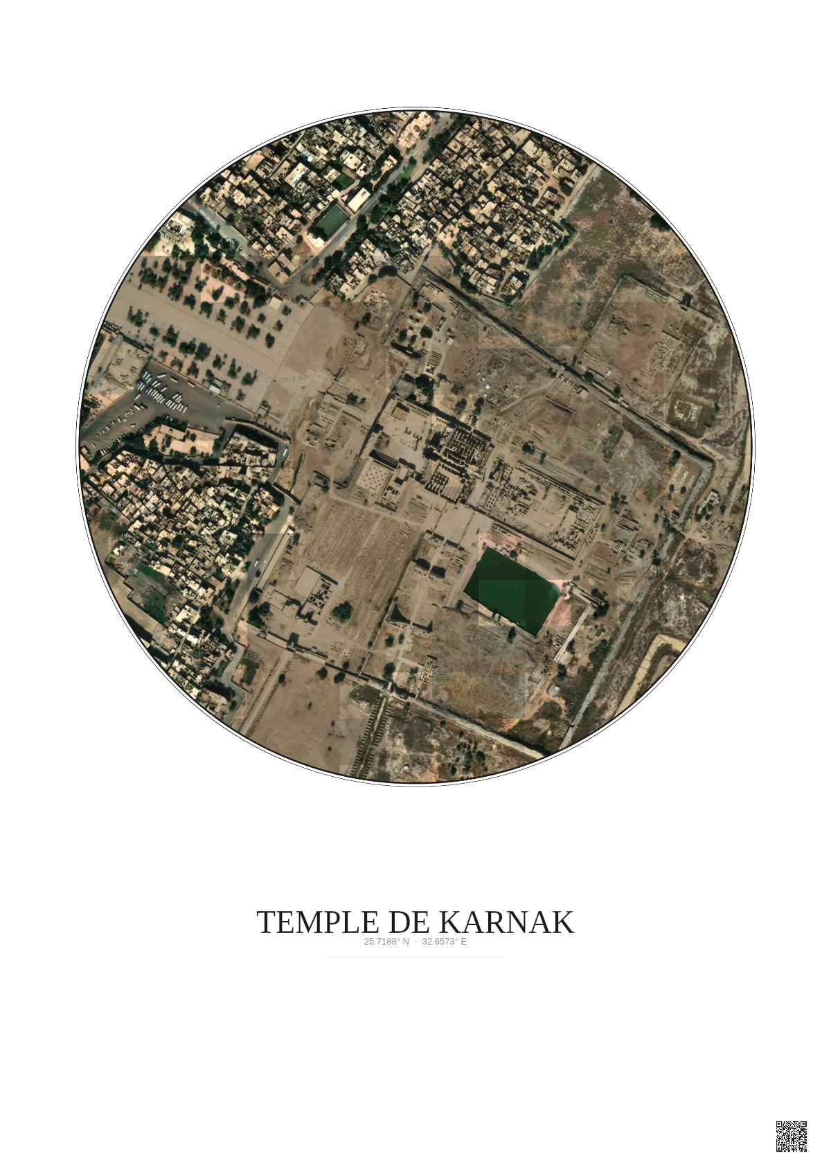 Affiche Temple De Karnak – Poster vue satellite 0.5km Couleur | Gravura – Fond clair