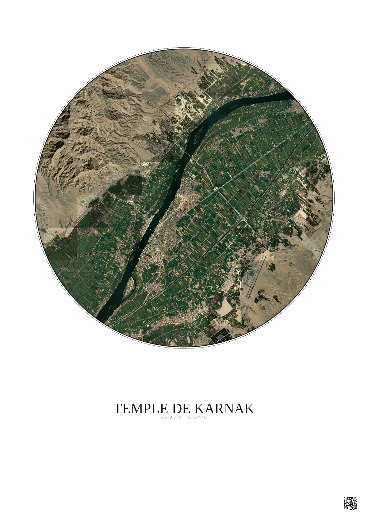 Affiche Temple De Karnak – Poster vue satellite 10km Couleur | Gravura – Fond clair
