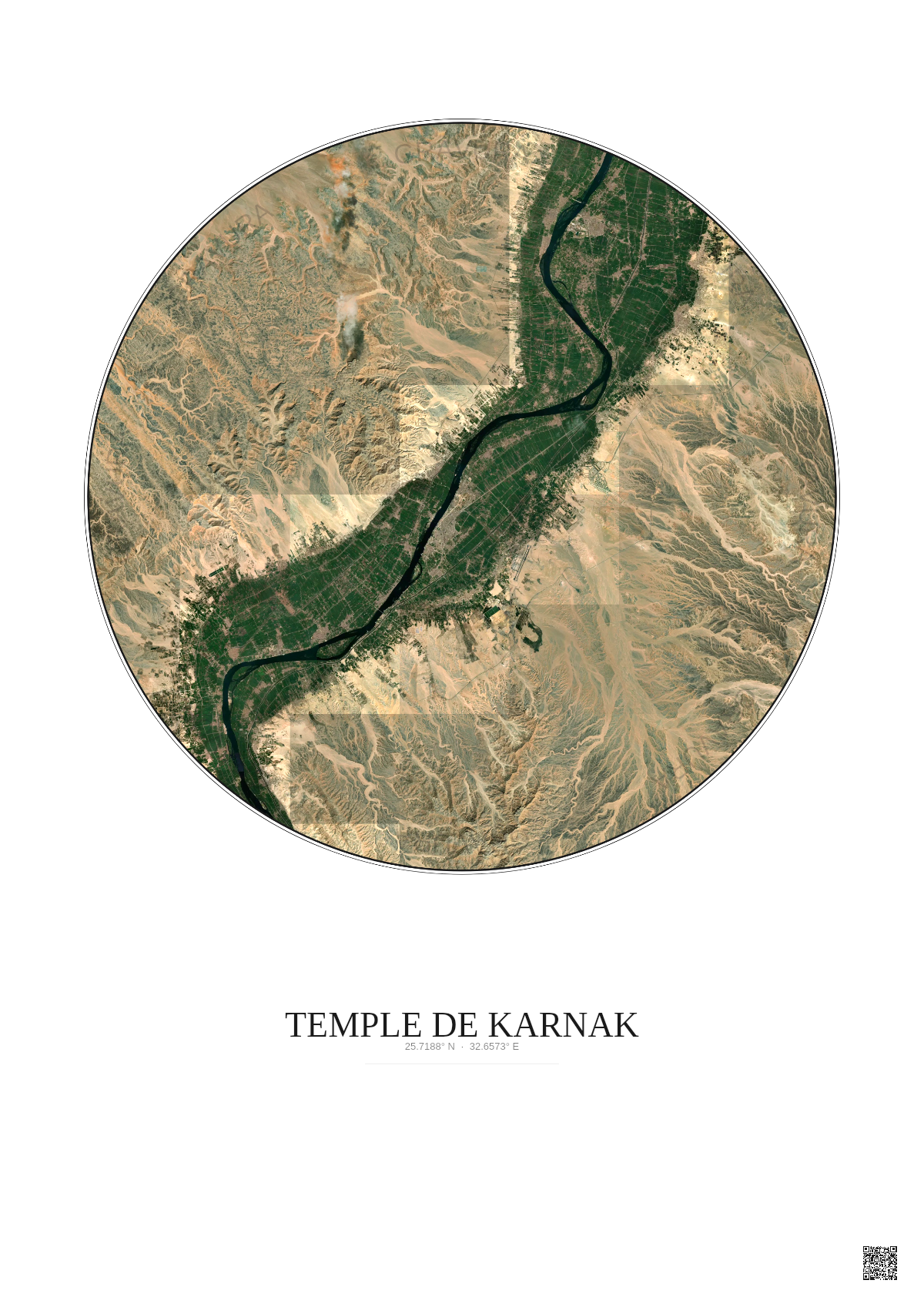 Affiche Temple De Karnak – Poster vue satellite 30km Couleur | Gravura – Fond clair
