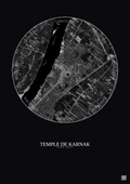Affiche Temple De Karnak – Poster vue satellite 2.5km N&B | Gravura – Fond foncé