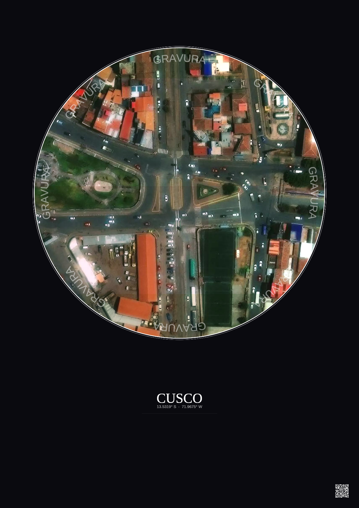 Affiche Cusco – Poster vue satellite 0.1km Couleur | Gravura – Fond foncé